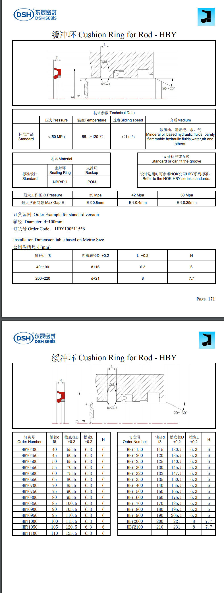 緩沖環HBY規格尺寸表